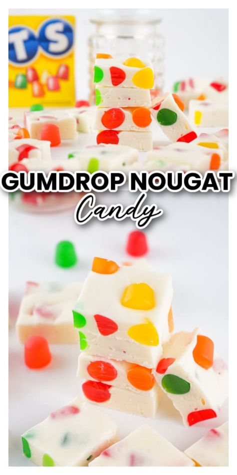 Gumdrop Nougat Candy Dot Nougat Candy, Old Fashioned Nougat Candy, Gumdrop Candy Recipe, Nougat Gumdrop Candy, White Nougat Candy, Homemade Nougat Candy, Peppermint Nougat Candy Recipe, Grandma’s Christmas Candy, Christmas Nuggets Candy