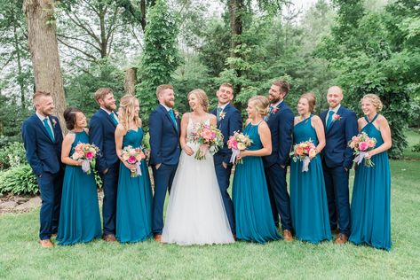 Summer Teal Wedding, Ink Blue Azazie Wedding, Peacock Bridesmaid Dresses With Groomsmen, Bright Teal Bridesmaid Dresses, Peacock Blue Wedding Colors, Wedding Family Color Scheme, Ink Blue Bridesmaid Dress, Teal Bridesmaid Dresses With Groomsmen, Ink Blue Wedding Color Schemes