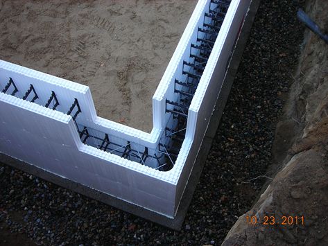 Icf Foundation, Icf Construction, Icf Blocks, Foundation Drainage, Icf Walls, Icf Home, Concrete Formwork, Insulated Concrete Forms, Farmhouse Designs