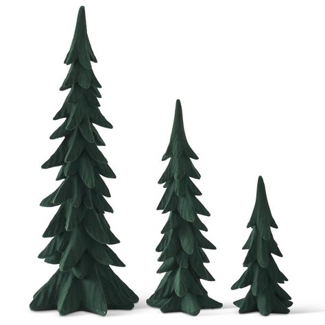 55199C | Set of 3 Large Dark Green Velvet Christmas Trees Green Velvet Christmas, Neutral Winter Decor, 2024 Green, Floral Candle Rings, Timeless Christmas, Blue Dahlia, Dark Green Velvet, Easter Garden, Velvet Christmas