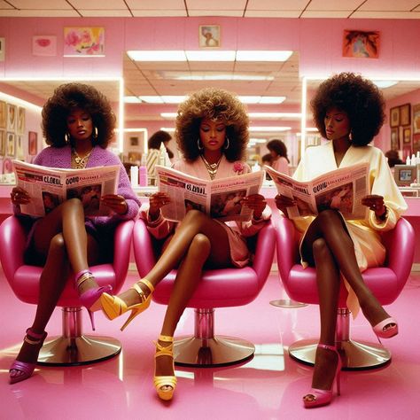 Hair Shop Photoshoot, Beauty Shop Photo Shoot, Vintage Hair Salon Aesthetic, Beauty Shop Movie, Group Hair Photoshoot, Mean Girls Photoshoots, Hair Braider Photoshoot Ideas, Bougie Black Women Aesthetic, Dressing Room Photoshoot