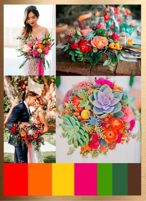 Vibrant Summer Wedding Colors, Mexican Wedding Palette, Mexican Wedding Color Schemes, Colorful Wedding Reception Decor, Mexican Wedding Colors, Multicolor Wedding Theme, Mexican Wedding Color Palette, Wedding Color Palette Bright, Bright Fall Wedding Colors