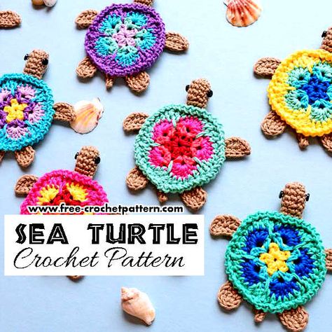 Cute little crocheted Sea Turtles! A free pattern via... Sea Turtle Crochet, Turtle Applique, Turtle Crochet Pattern, Turtle Crochet, Crochet Applique Patterns Free, Crochet Embellishments, Confection Au Crochet, Crochet Turtle, Haken Baby