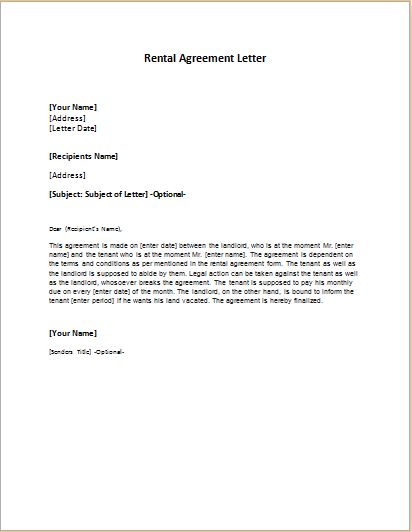 Rental Agreement Letter Template | Word & Excel Templates Business Letter Example, Formal Business Letter, Certificate Format, Letter Template Word, Lesson Plans For Toddlers, Lease Agreement, Business Letter, The Tenant, Preschool Lesson Plans