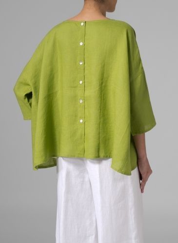 . Tunik Linen, Wide Sleeve Top, Vivid Linen, Linen Fashion, Linen Style, Linen Blouse, Green Top, Linen Top, Fashion Mode