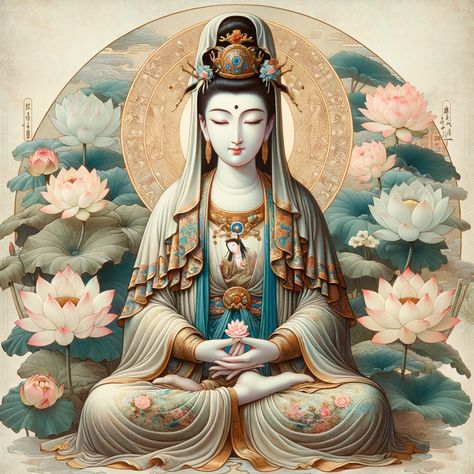 Quan Yin Classical Style With Lotuses 5th Avenue New York, Quan Yin, Classical Style, Divine Feminine, Lotus, Zen, Spirituality, Statue, Branding