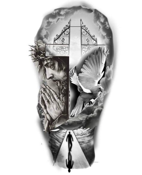 Heavens Gates Tattoo Design, Half Sleeve Tattoo Upper Arm, Dripping Paint Art, Arm Tattoos For Guys Forearm, Dove Tattoo Design, Biblical Tattoos, Egyptian Tattoo Sleeve, Quarter Sleeve Tattoos, Heaven Tattoos