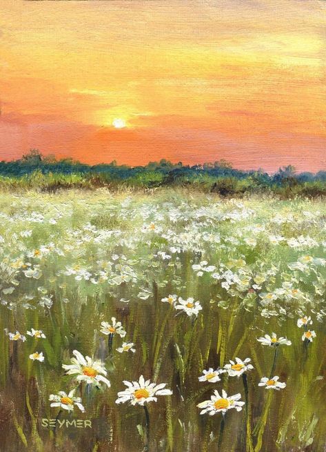 How To Draw A Flower Field, Field Of Flowers Drawing, Marie Core, Jordan Gift, Field Of Dandelions, Art Ideas Painting, Field Paint, Lilies Of The Field, Acryl Painting