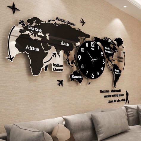 Modern World Map, Large Wall Clock Modern, Wall Watch, Unique Maps, Hanging Table, World Map Wall, Luminous Colours, Creative Wall, Large Wall Clock