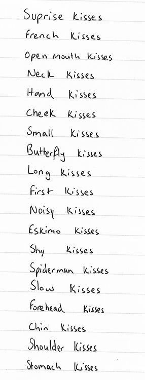 kisses// Grab Her And Kiss Her Quotes, Shoulder Kisses Aesthetic, Different Type Of Kisses, No One Loves You, Different Kinds Of Kisses, Different Types Of Kisses, Shoulder Kiss, Kinds Of Kisses, Longest Kiss