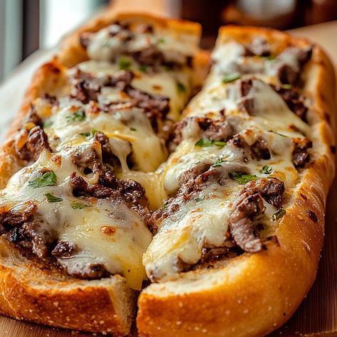 Philly Cheesesteak Cheesy Bread – Easy & Delicious Philly Cheese Steak Sandwich Recipe, Cheesy Bread Recipe, Philly Cheese Steak Sandwich, Steak Sandwich Recipes, Camp Meals, Cheese Steak Sandwich, Classic Sandwich, Food Sandwiches, Bread Easy