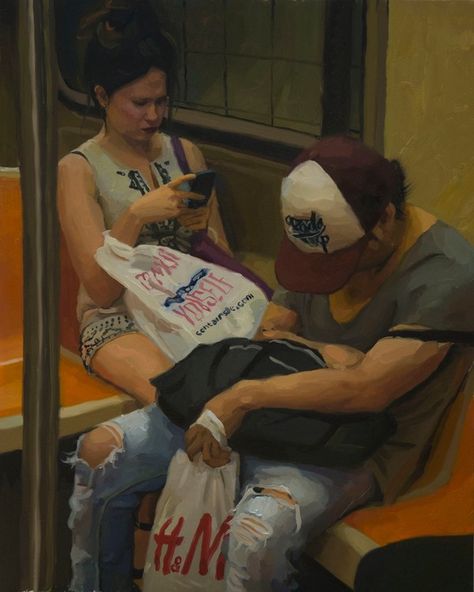 devon rodriguez's paintings of commuters will change the way you see the subway - i-D Vincent Giarrano, A Level Art Sketchbook, Graffiti Illustration, Realism Painting, Figurative Artwork, Art Folder, Painting Collage, Gcse Art, Identity Art