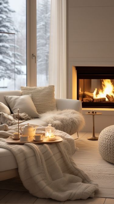 Winter Cozy Home, Winter Home Decor Cozy, Cosy Decor, Chic Living Room Decor, Living Room Blanket, Home Corner, Cozy Home Decor, Corner House, Hygge Home