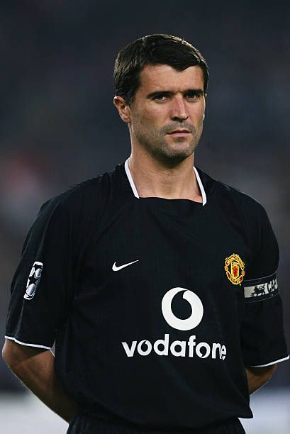 Roy Keane of Man Utd in 2003. Roy Keane Wallpaper, Ronaldo Manchester United 2008 Wallpaper, Iconic Manchester United Photos, Mufc Manchester United, Ronaldo Manchester United 2008, Manchester United Shirt, Manchester United Logo, Roy Keane, Man Utd Crest