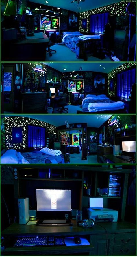 Blacklight- I'm pinning this for Dana for when she ACTUALLY decides to get a Pinterest! #room #dorm #decor Blacklight Room, Black Light Room, Teenager Bedroom Boy, Hippy Room, Chill Room, Room Goals, Boy Bedroom, Boys Bedrooms, Awesome Bedrooms