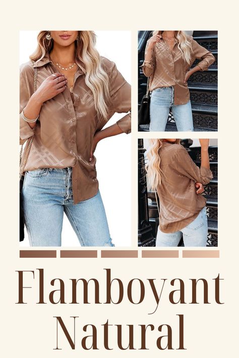 Flamboyant Natural Summer Style, Flamboyant Natural Blouses, Flamboyant Natural Style Outfit, Flamboyant Natural Outfit, Satin Button Down Shirt, Printed Chiffon Tops, Business Casual Top, Fall Blouse, Dressy Blouse