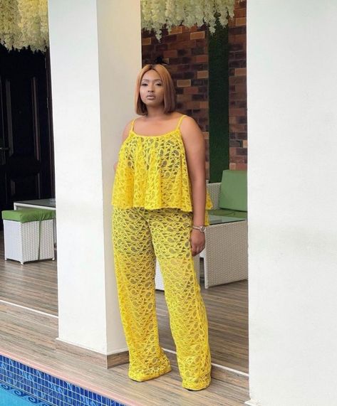 Lace Trouser And Top Styles, Tops For Palazzo Pants Classy, Lace Trousers Outfit, Peplum Top With Pants, Trouser And Top, African Print Jumpsuit, 2piece Outfits, Chic Dress Classy, African Print Dress Designs