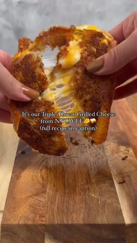 Were you with us at the NYC Wine & Food Festival you know how 🔥 the Triple Threat Grilled Cheese was🧀🍞✨👏 @floridamilk @AmericanDairyNE 

Ingredients:
2 slices Millet bread
2 tablespoons truffle butter, room temperature
1 slice of Sharp Cheddar cheese
1 slice of Jalapeño Peppadew cheese
1 slice of Muenster cheese

Instructions:
1. Butter both sides of the bread and add one slice of each of the three cheeses
2. Cook on medium heat until lightly browned on each side and cheese is melted Grilled Cheese Recipes Gourmet, Millet Bread, Grilled Cheese Recipe, Muenster Cheese, Gourmet Grilled Cheese, Wine And Food Festival, Truffle Butter, Grilled Cheese Recipes, Wine Food