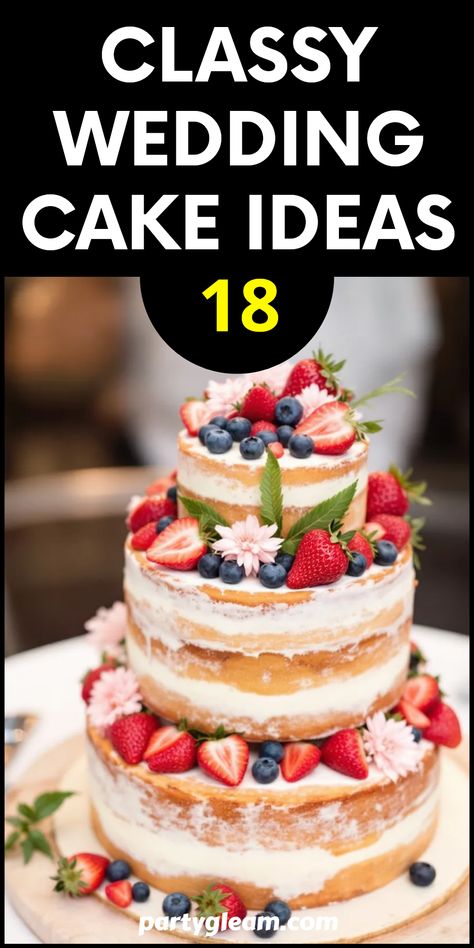 Discover 18 classy wedding cake ideas that will truly take your breath away. From ornate frosting decorated with exquisite flowers to a rustic naked cake adorned with fresh berries, your search for the perfect wedding cake stops here. Each cake style has its own unique flair, offering a wide variety of choices that accommodate different tastes and themes. Whether you want a simple yet elegant design or a grand multi-tier masterpiece decorated to the nines, you'll find inspiration in this delicious collection. Elevate your wedding day with these irresistible cake ideas that your guests will be talking about long after the celebration. Simple But Elegant Wedding Cakes, Brunch Wedding Cake, Buttercream Ruffle Cake, Sunflower Wedding Centerpieces, Classy Wedding Cakes, Wedding Cheesecake, Stunning Wedding Cakes, Tiered Cake Design, Perfect Wedding Cake