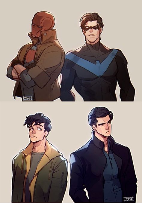 #Nightwing and Red Hood Superhero Poses, Comic Sketch, Univers Dc, Batman Funny, Comic Manga, Dc Comics Artwork, Batman And Robin, Bd Comics, Batman Family