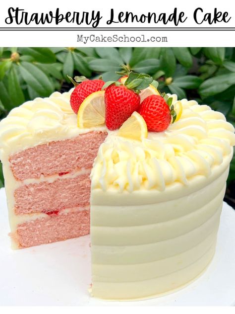 Lemon Cake With Strawberries, Fruity Cakes, Lemon Cake With Strawberry Filling, Strawberry Cake With Lemon Curd, Strawberry Lemon Birthday Cake, Strawberry Cake Real Strawberries, Strawberry Lemonade Cake, Lemon Frosting, Strawberry Lemonade