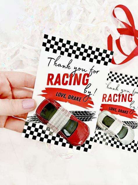 Car Birthday Party Favors, Printable Party Favor Tags, Thanks for Racing By, Car Party Favors, Car Themed Birthday, Race Car Birthday - Etsy Lambo Birthday Theme, Cars Favors Ideas, Fast One Birthday Party Games, Cars Themed Party Favors, Race Car Favors, Race Car Themed 1st Birthday Party, Fast One Birthday Party Favors, Race Car Birthday Treats, Race Car Second Birthday