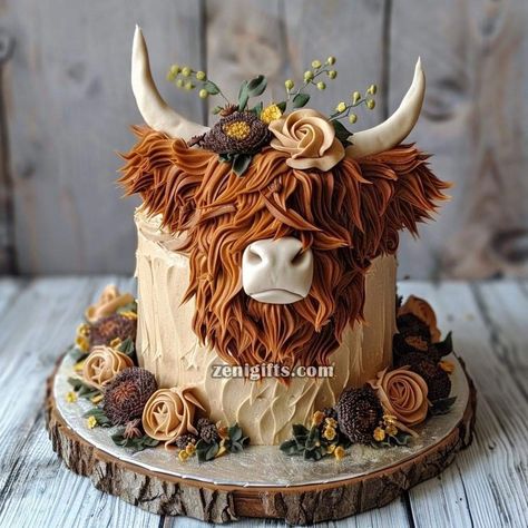 Log Truck Cake, Highland Cow Wedding Cake, Yellowstone Cake Ideas, Hyland Cow Cake, Birthday Cake Western, Western Smash Cake, Hunting Theme Cake, Highland Cow 1st Birthday, Western Cake Ideas