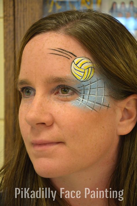 Volleyball Design by PiKadilly Face Painting. Face Painting Sports, Volleyball Face Paint, Sports Face Paint Ideas, Sport Face Paint, Sports Face Paint, Mime Face, Sports Paint, Face Painting Images, Easy Face Painting Designs