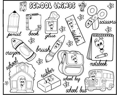 Classroom Objects, Disney Clipart, Motivational Quotes Wallpaper, School Things, Clipart Black And White, School Bus, Wallpaper Quotes, School Supplies, Coloring Pages