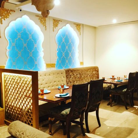 Mughal interiors....Blue gold and cream... Interiors of Delhi Highway in Indiranagar @prilaga #interiordesignerslife #interiordesigning… Hotel Restaurant Design, Theme Restaurant, Restaurant Designs, Hotel Design, Restaurant Interior, Hotel Restaurant, Restaurant Design, Style Board, Blue Gold