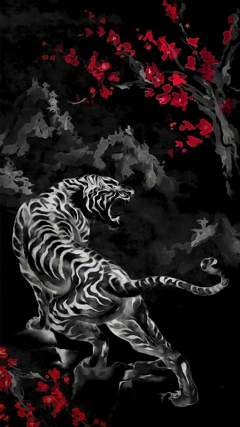 Japanese Tiger Art, Digital Art Background, Tiger Tattoo Design, Tiger Wallpaper, Fu Dog, Japanese Art Prints, Black And White Art Drawing, Japanese Artwork, Graffiti Wallpaper