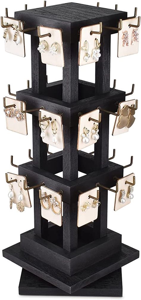 Amazon.com: Ikee Design Natural Wood Rotating 36 Hooks Jewelry Tower, Spinning Earring Card Storage Display Holder Stand for Store, Showcase, Tradeshow and Home, 5 7/8" W X 5 7/8" D X 15 7/8" H, Black Color : Clothing, Shoes & Jewelry Rotating Jewelry Display, Display Tree, Display Tower, Keychain Display, Bracelet Holders, Earring Display Stands, Diy Jewelry Display, Earring Card, Home Black