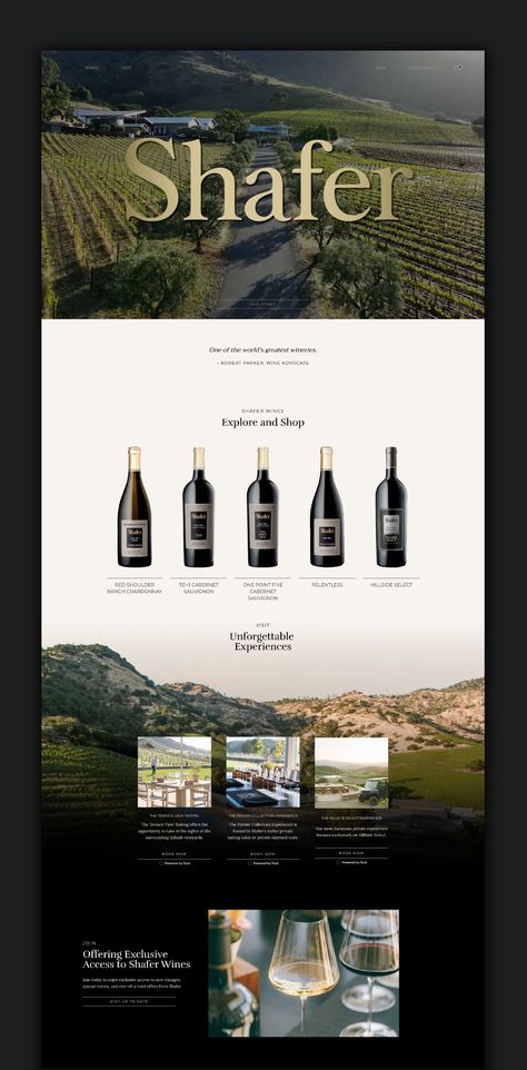 CF Napa Brand Design’s Shafer Vineyards Creative Work Including Digital. To See This Project & Many More, Click Here. Vineyard Branding, Wine Website Design, Wine Website, Story Development, Brand Strategy Design, Dry Wine, Marketing Collateral, Custom Bottles, Wine Collection