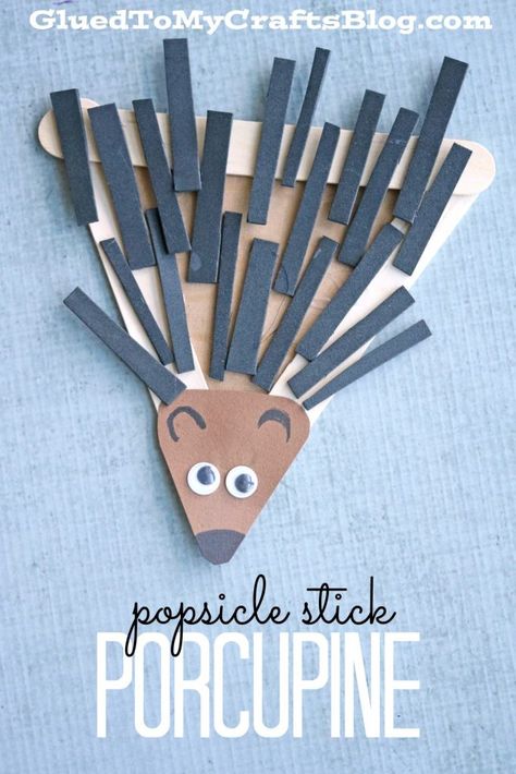 Popsicle Stick Porcupine - Kid Craft Porcupine Craft, Craft Stick Projects, Summer Crafts For Toddlers, Popsicle Stick Crafts For Kids, Wooden Craft Sticks, Autumn Activities For Kids, Summer Crafts For Kids, Animal Crafts For Kids, Kid Craft