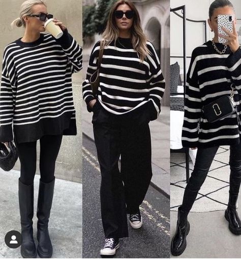 Minimal Closet, Striped Sweater Outfit, Winter Moodboard, Knit Sweater Outfit, Classic Style Outfits, Pullover Outfit, Stripe Outfits, Autumn Style, Girls Fashion Clothes