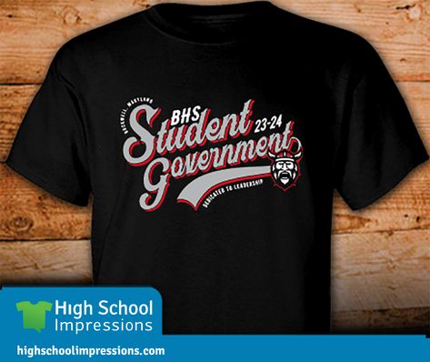 Create your own Student Government design for t-shirts, hoodies, sweatshirts. Pick one of our Templates & then choose your Text, Ink and Garment Colors. 12 piece minimum! High School Impressions Design: sc-313-w Student Government Shirts, Government Design, Student Government, Student Council, High School Students, Pick One, Shirt Ideas, Long Sleeve Hoodie, Government