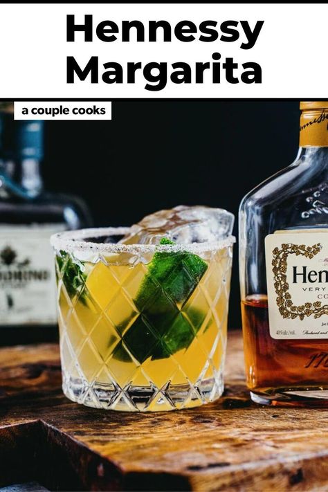 The best way to use this classy Cognac? Try this Hennessy Margarita recipe, full of flavor and sophistication. Pop over to our site for the recipes. | alcoholic drinks | tequila drinks | liqueur cocktails | cinco de mayo | Hennessy Margarita Recipe, Hennessy Margarita, Girls Night Drinks Cocktails, Hennessy Cocktails, Hennessy Drinks, Liqueur Cocktails, Cognac Cocktail, A Couple Cooks, Best Tequila