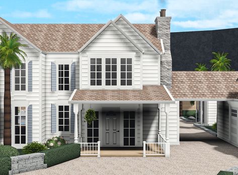 Bloxburg Floor Colors, Coastal Bloxburg House, Bloxburg Coastal House, Bloxburg Suburban, Coastal Bloxburg, Coastal House Exterior, Suburban Houses, Modern Suburban House, Bloxburg Beach House