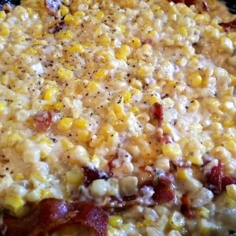 ~ Fried Corn, Cream & Bacon ~ Creamed Corn With Bacon, Fried Cream Corn, Bacon Fried Corn, Corn With Bacon, Corn Cream, Cream Cheese Corn, Corn Side Dish, Creamed Corn Recipes, Yummy Veggies