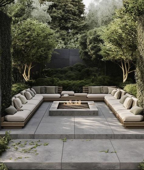 Covered Fireplace, Sofa Fireplace, Built In Sofa, Patio Layout, Exterior Stairs, Creative Landscape, Fire Places, Courtyard Design, Outdoor Patio Space