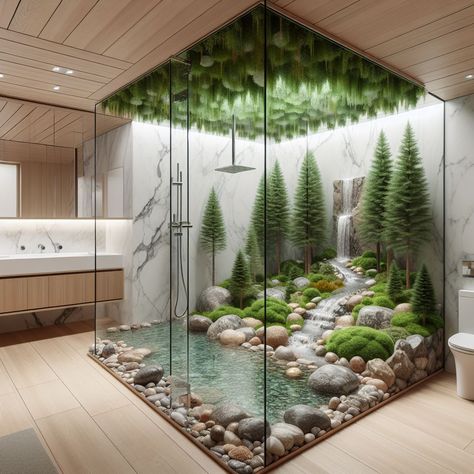 Forest-Inspired Bathroom Decor: New Idea For Your Home Whimsy Interior, Hotel Inspired Bathroom, Forest Bathroom Decor, Fantasy Bathroom, Forest Bathroom, Indoor Forest, Conservatory Room, Crazy Furniture, Nature Inspired Bathroom