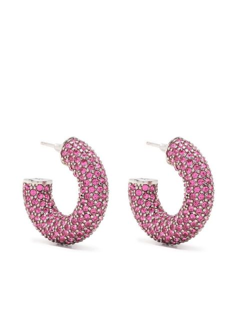 Pink Crystal Earrings, Chunky Hoop Earrings, Mini Earrings, Amina Muaddi, Hoop Design, Crystal Hoop Earrings, Crystal Embellishment, Rose Earrings, Online Earrings