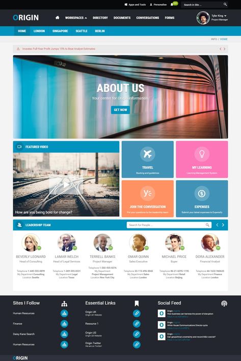 Simple and Engaging Intranet Design Examples to Inspire You Sharepoint Design Templates, Sharepoint Online Design Ideas, Sharepoint Site Design, Sharepoint Site Design Ideas, Share Point Design, Intranet Design Inspiration, Sharepoint Design Ideas, Sharepoint Design, Employee Portal