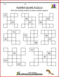 number square worksheets number square puzzle 6 Math Puzzles Brain Teasers, 2nd Grade Math Games, Puzzle Printable, Grid Puzzles, Number Grid, First Grade Math Worksheets, Free Printable Math Worksheets, 4th Grade Math Worksheets, 3rd Grade Math Worksheets