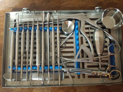 Dental instruments set with steel tray Implants Dental, Dental Instruments, American Pattern, Dental Implants, Pliers, Tray