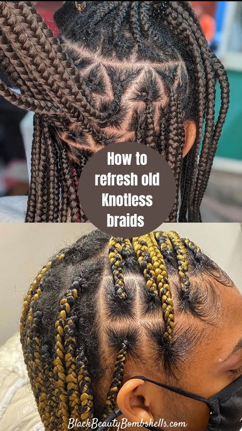 Got old knotless braids that you’re not ready to take out? Here are 3 methods you can use to freshen your knotless braids and make them look new again. Old Knotless Box Braids Styles, Hairstyles To Do With Old Knotless Braids, Style Old Knotless Braids Hairstyles, Best Knotless Braid Styles, How To Take Care Of Knotless Braids, Box Braids For Mixed Women, New Knotless Braid Styles, How To Style Old Braids For Black Women, How To Freshen Up Box Braids