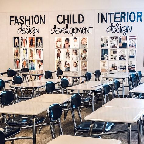 Fcs Classroom Decor High Schools, Facs Classroom Decorations, Interior Design Classroom, Family And Consumer Science Classroom, Sewing Classroom, Fcs Teacher, Fcs Classroom, Facs Classroom, Organization Wall