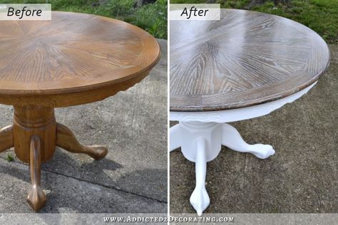 cerused oak dining table-   Kristi  I am doing this on old coffee table, so much more me than old oak-    Thanks Diy Table Makeover, Dining Table Makeover, Diy Kitchen Table, Old Coffee Tables, Kitchen Table Makeover, Cerused Oak, Chair Makeover, Table Makeover, Painting Furniture