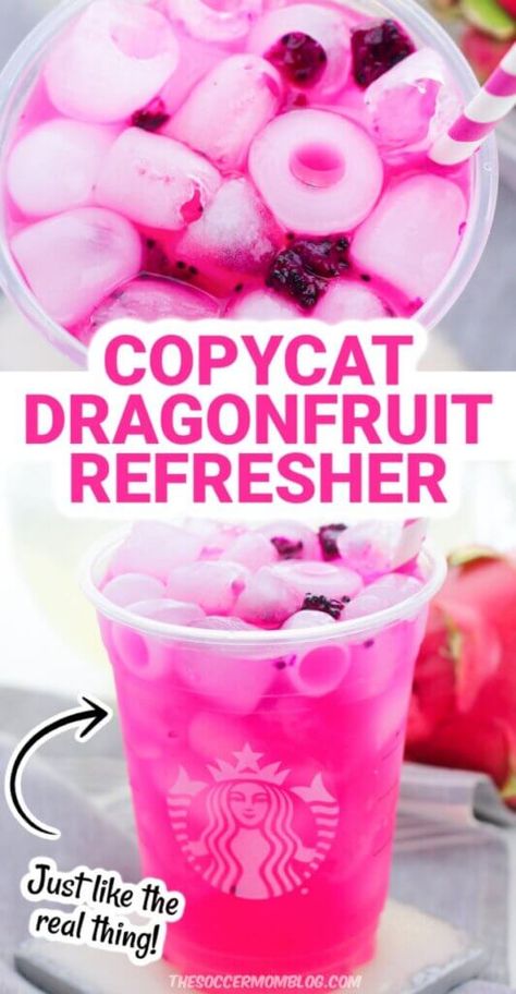 Starbucks Orders To Try Refreshers, Starbucks Dragonfruit Refresher, Starbucks Mango Dragonfruit Refresher, Mango Dragonfruit Refresher, Dragon Fruit Drink, Dragonfruit Refresher, Fruit Drinks Recipes, Caffeinated Drinks, Caffeine Free Drinks