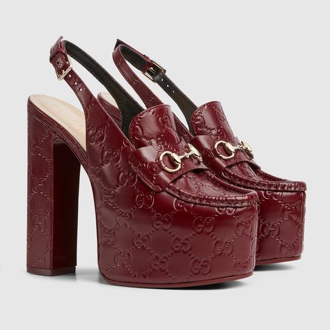 Loafer Slingback, Red Platform Heels, Gucci Horsebit Loafers, Gucci Pumps, Red Platform, Gucci Heels, Gucci Horsebit, Platform Loafers, Swag Shoes